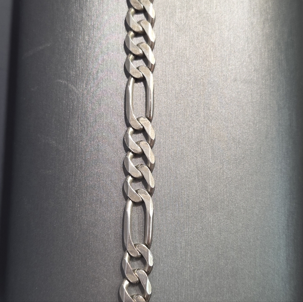 Genuine Vintage Italian Sterling Silver Heavy Figaro Chainlink Men's Bracelet - Picture 3 of 12